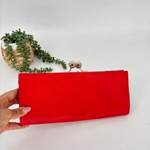 Miztique Red Kiss Lock Clutch Evening‎ Bag with Chain Strap Party Purse